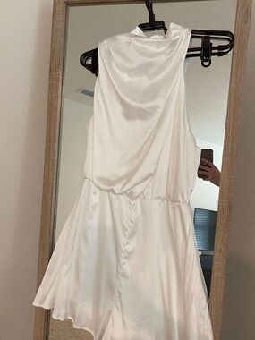 Amazon White Satin Sleeveless Draped Mini Dress